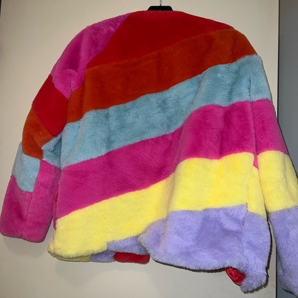 Buddy love colorblock rainbow faux fur jacket sm - Picture 4 of 4